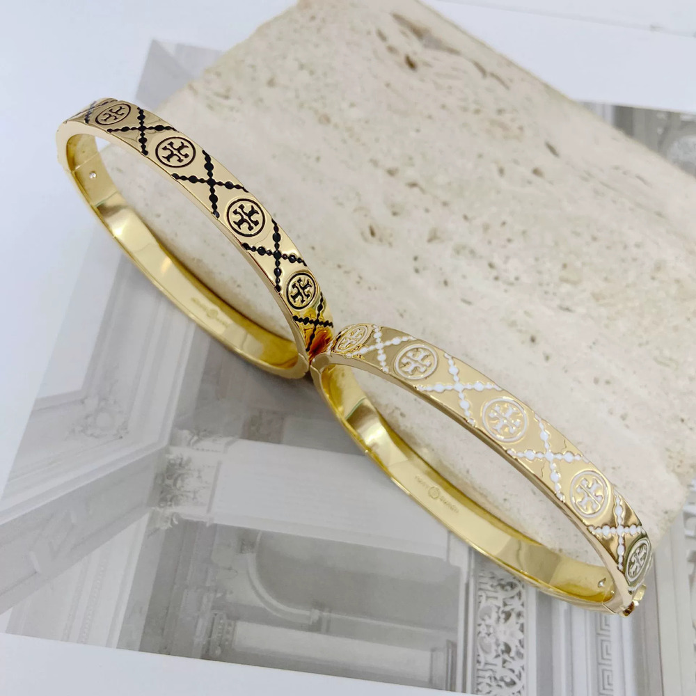 Tory Burch Enamel Inlaid Open Metal Bracelet